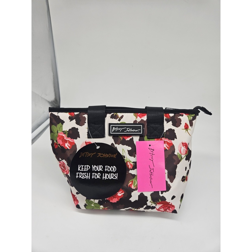 Betsey Johnson Cow Print Rose Insulated Lunch Tote Bag TBJ-0460 NEW